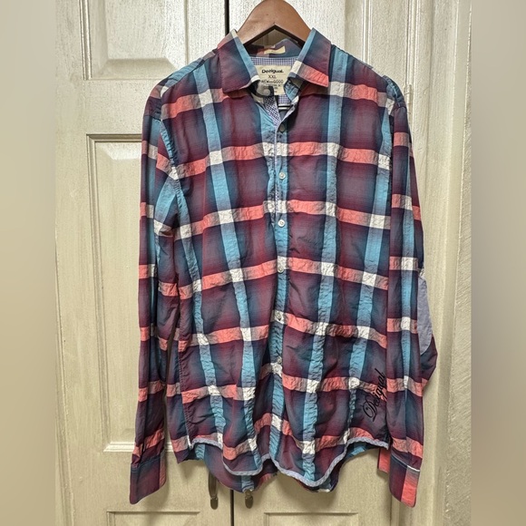 Desigual Men’s XXL Plaid Multicolor Long Sleeve Button Up Cotton Blend Shirt - Picture 1 of 9